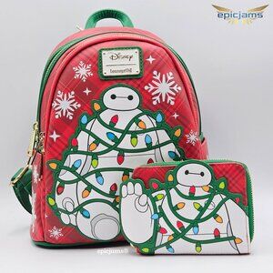 Loungefly Disney Big Hero 6 Baymax Holiday Plaid Light-Up Mini Backpack Set